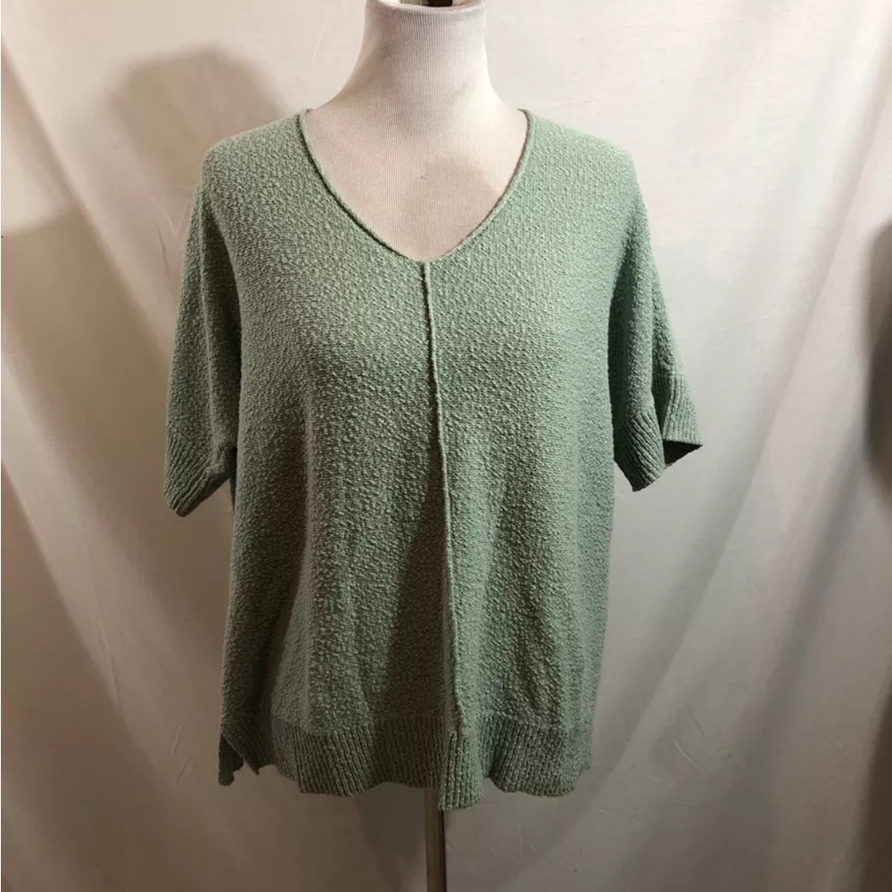 Coldwater Creek Light Green Short Sleeve V Neck Sweater - Womens L, Bust 25”,